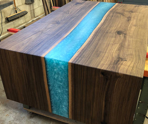 epoxy resin poured river on table